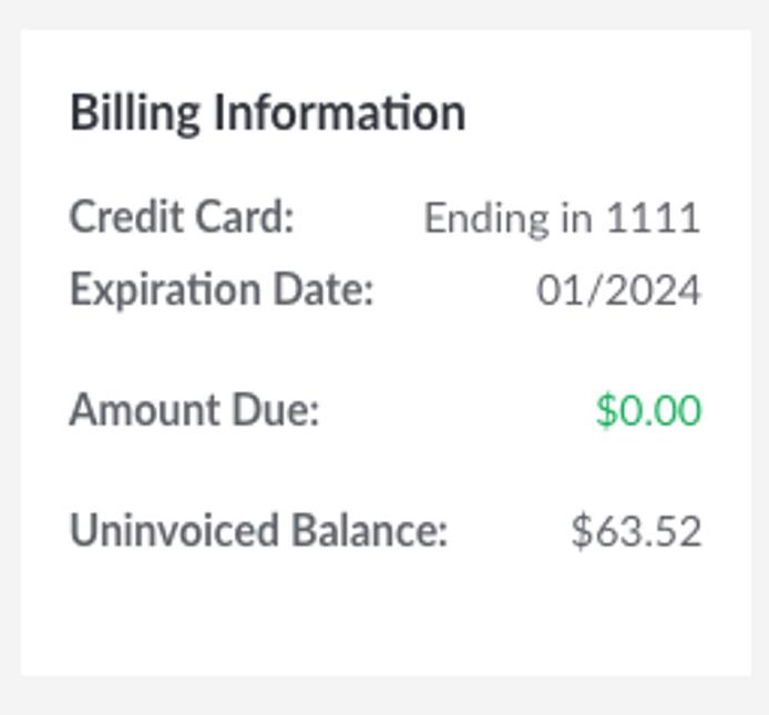 This customer has a $63.52 uninvoiced balance and $0 due