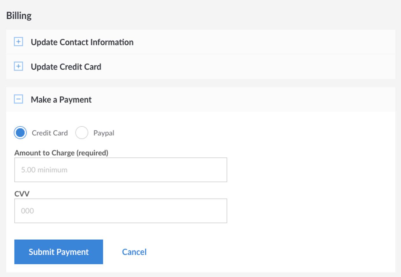 The Make a Payment Panel