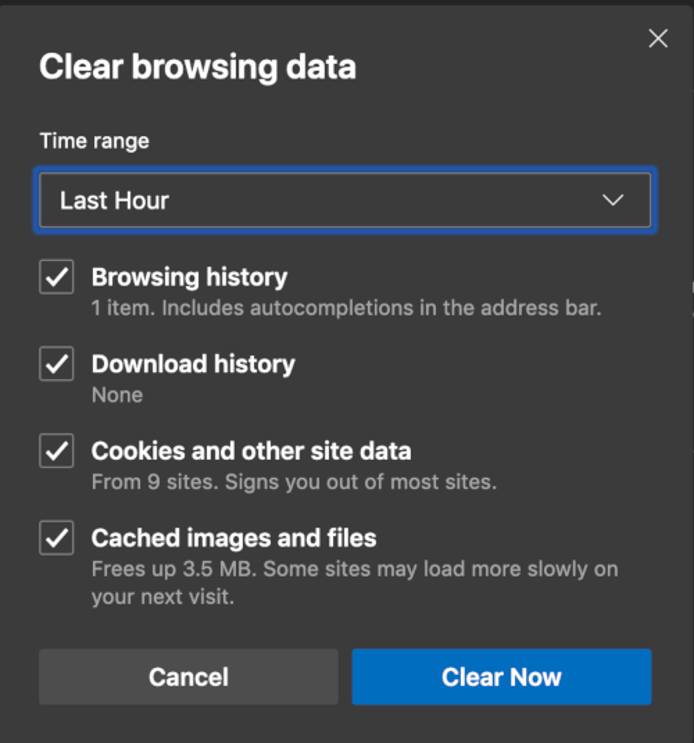 Edge Clear Browsing Data