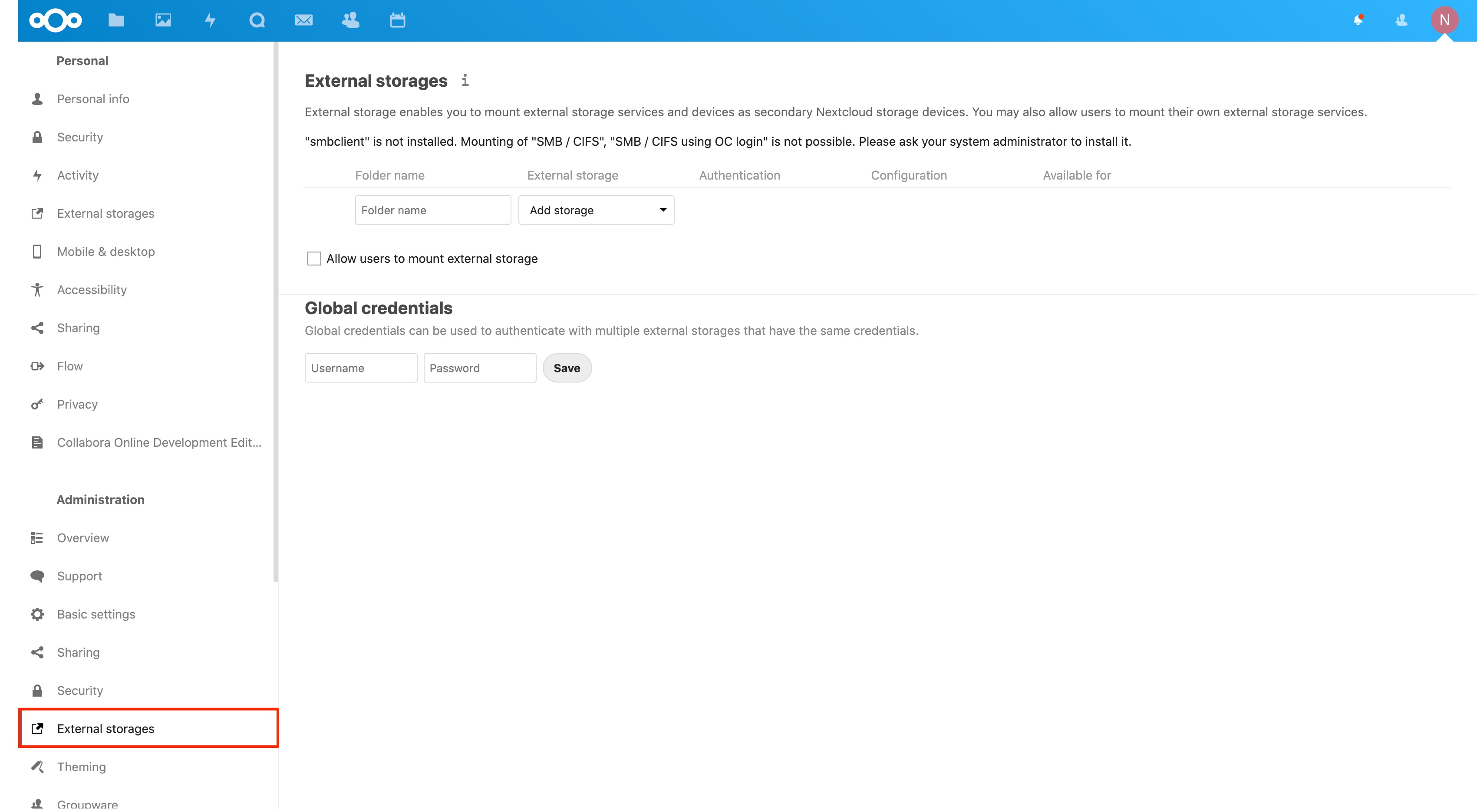 Access external storage configurations.