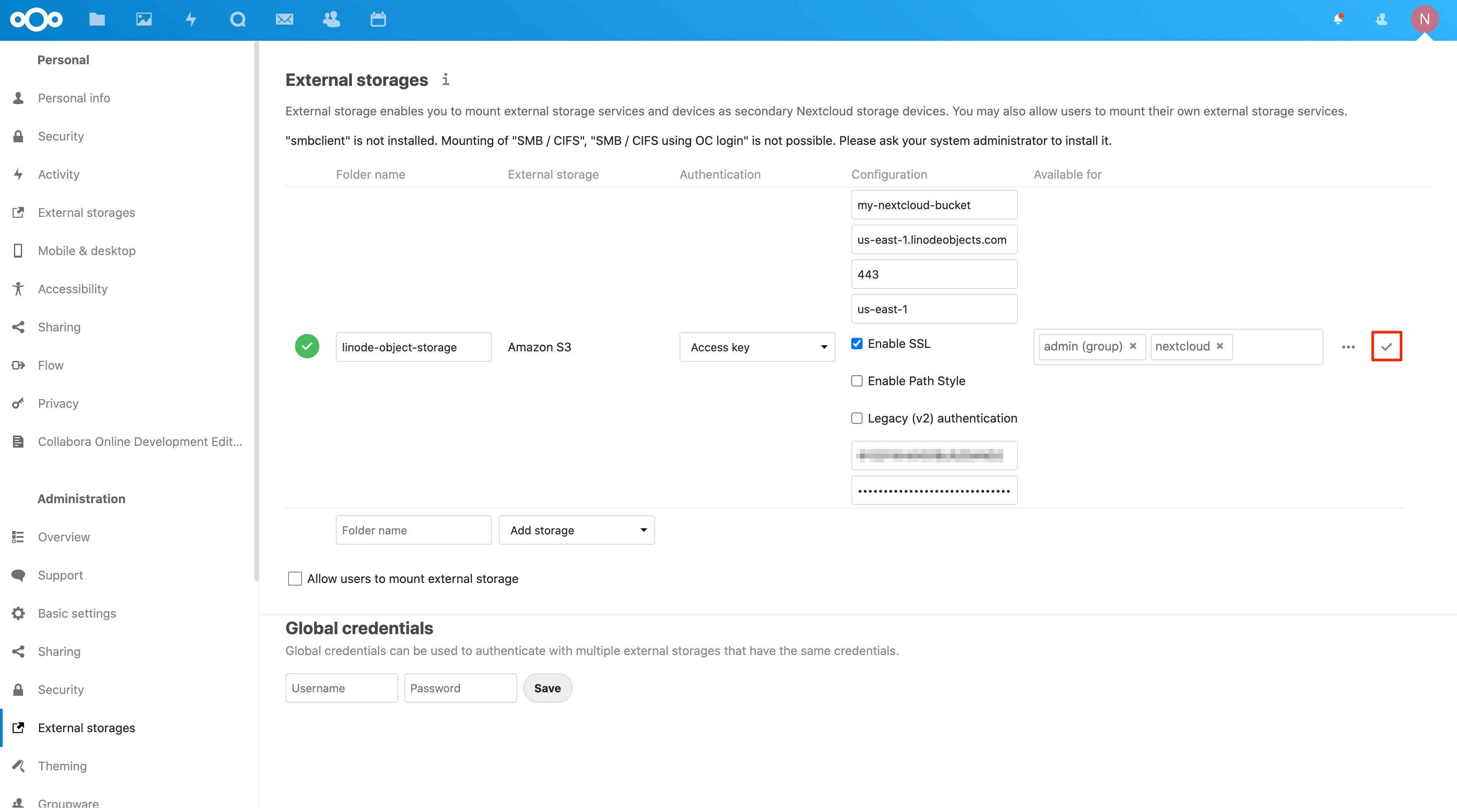 Save your external storage configurations.