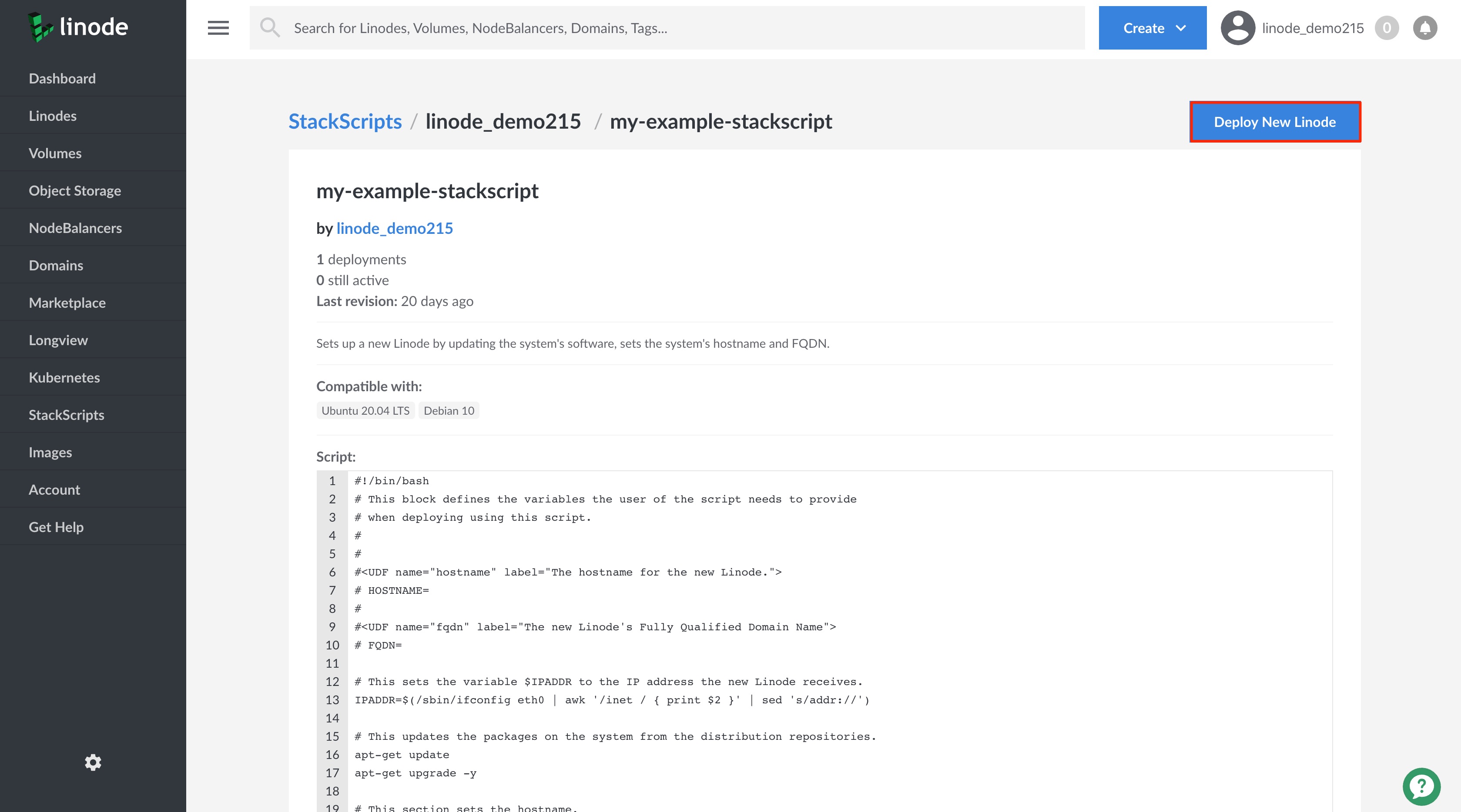 Deploy a new Linode from your Account StackScript.