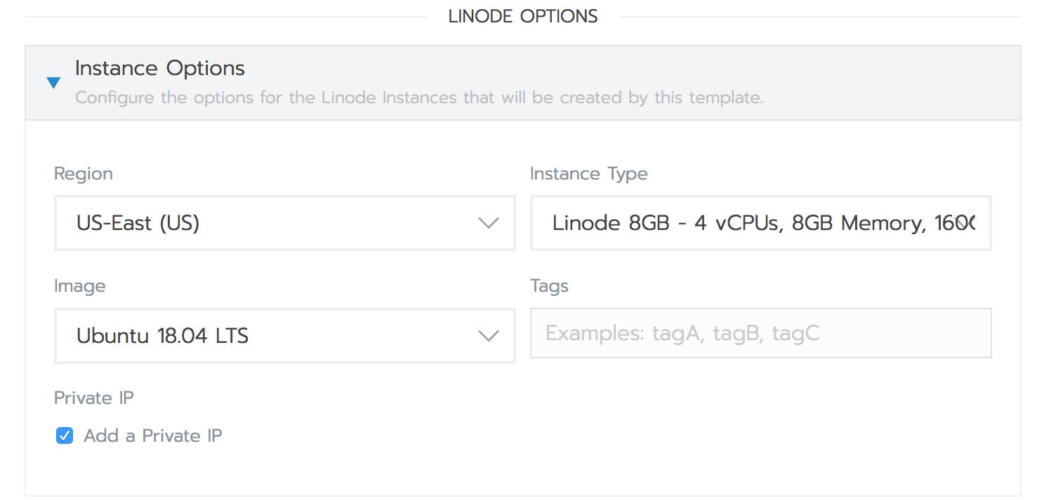 Rancher Add Node Template form - Linode options