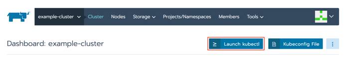 Rancher cluster dashboard - kubectl button highlighted