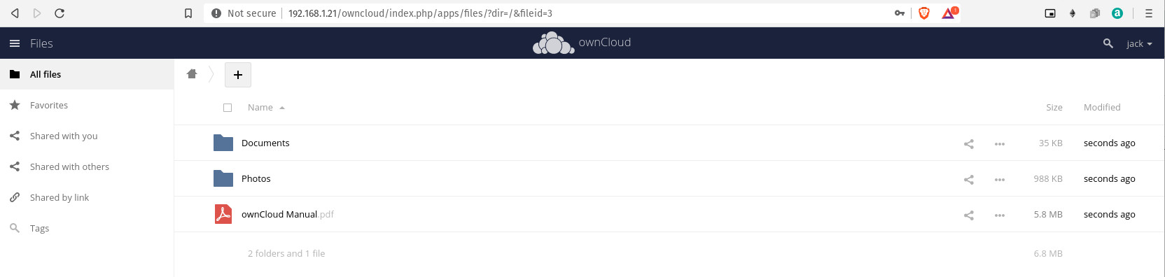 ownCloud is installed and ready to use as your private cloud