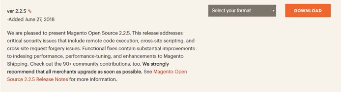 The Magento download screen