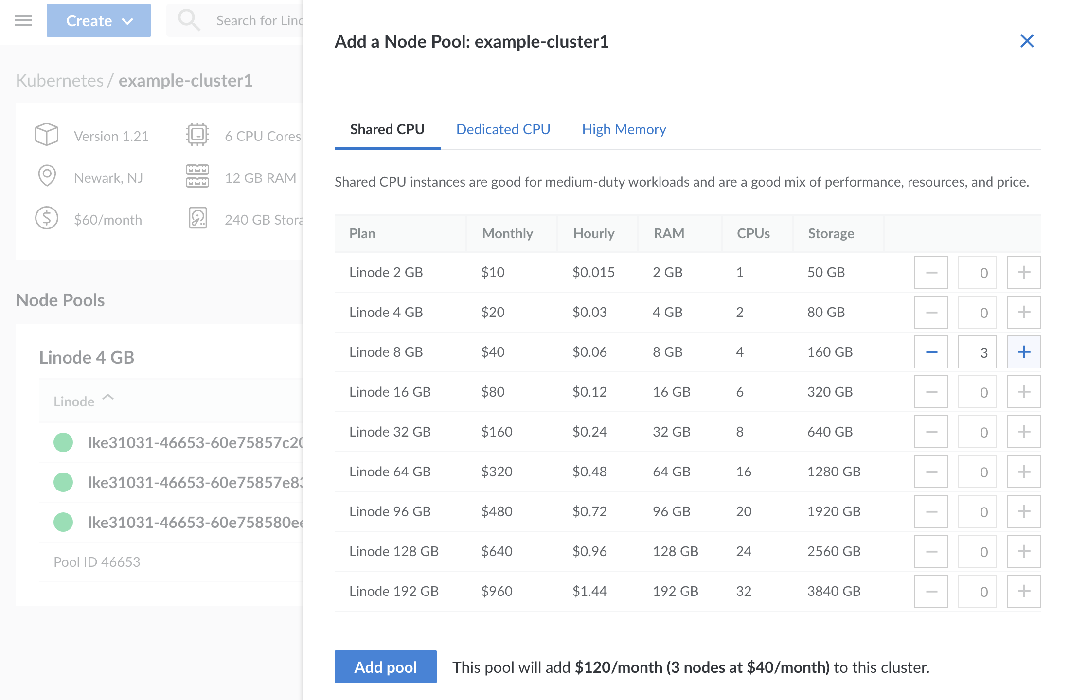 Add node pool window