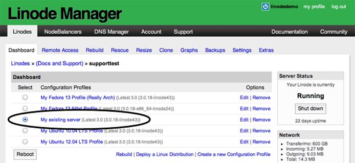 Selecting the configuration profile