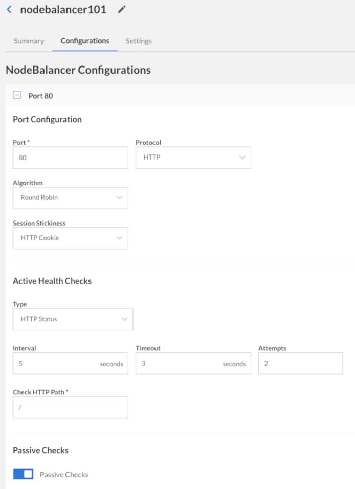 NodeBalancer Configuration in Linode Cloud Manager