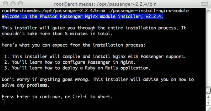 Phusion Passenger Nginx installer program running on CentOS 5.