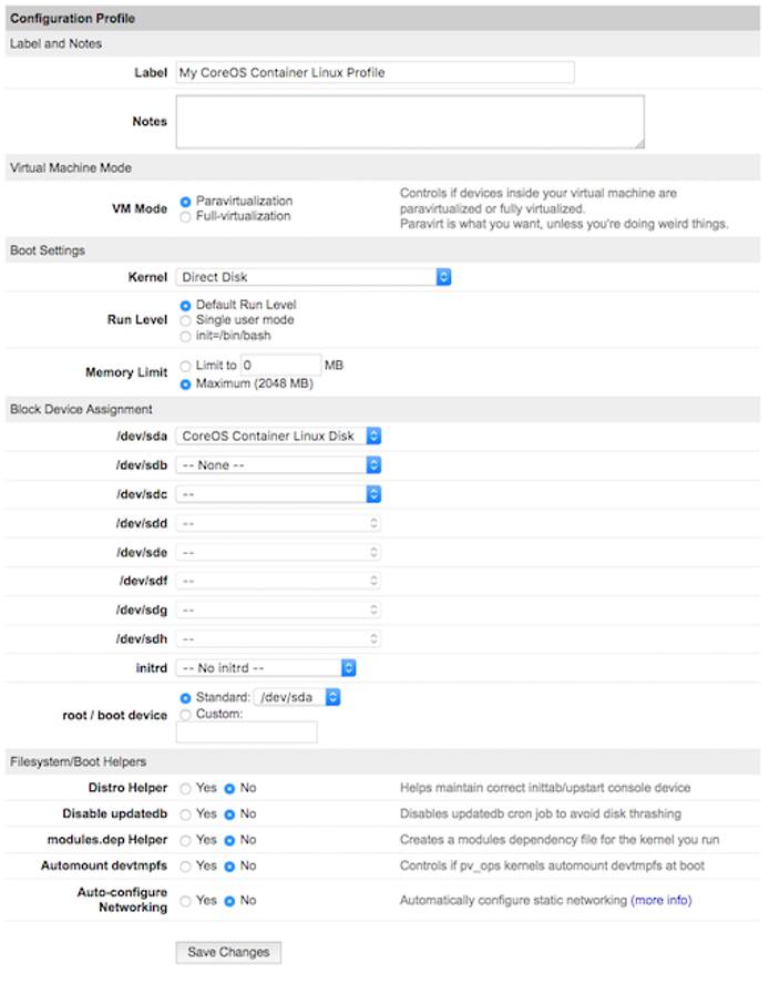 CoreOS configuration profile CoreOS configuration profile