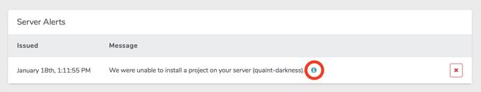 The server alerts panel Server Alerts