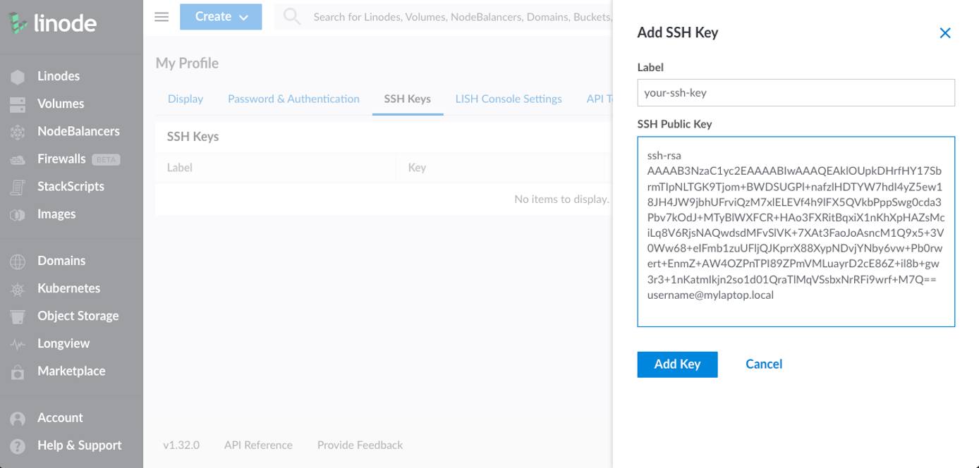 Add SSH Key form