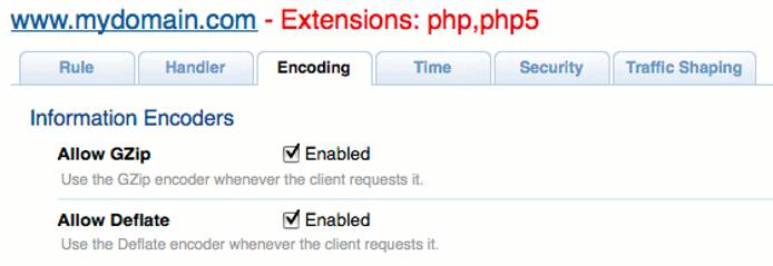 PHP-FastCGI gzip/deflate compression settings in Cherokee admin panel on Ubuntu 10.04 LTS