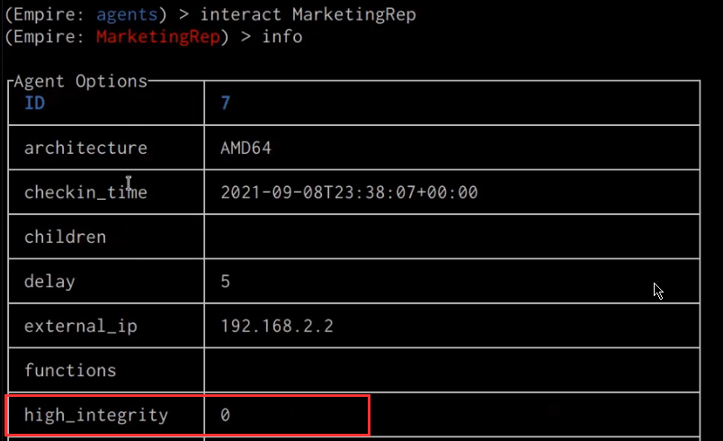 Empire client info command output